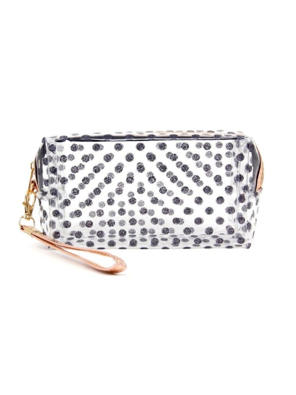 Clear Vinyl Black Glitter PVC Polka Dot Wristlet Pencil Pouch Makeup Bag